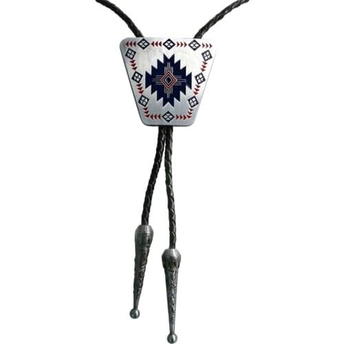 Vintage Bolo Tie Necktie Pendant Braided Leather Rope Necklace Western Rodeo