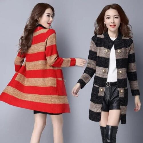 Sweaters Women Fashion Solid Knit Cardigans Sweater Ladies Long Knitted Outwear Coat Gray Camel Single-Breasted Windbreaker