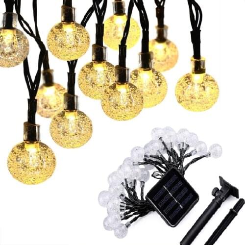 Solar Garden Light Outdoor LED String Light Crystal Ball Fairy Lights Garland Waterproof IP65 for Decoration