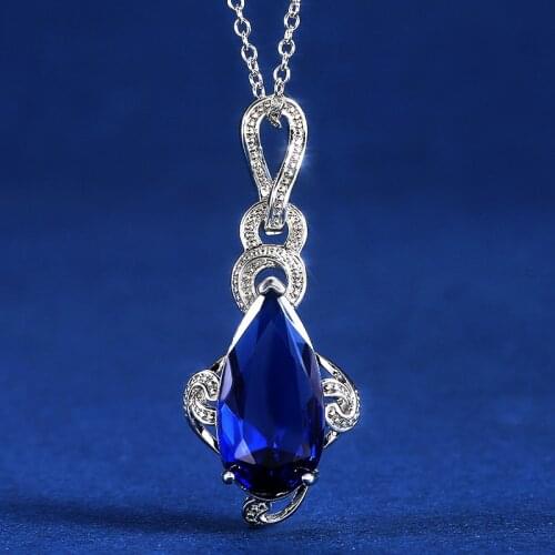 Huitan Pear Shape Blue Acrylic Stone Vintage Necklace for Women Dance Party Jewelry Anniversary Gift Female Jewelry Wholesale