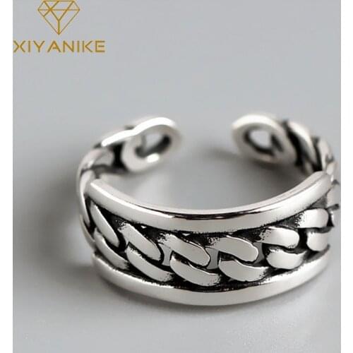 XIYANIKE 925 Sterling Silver Vintage Geometric Wide Ring for Women Wedding Couple Creative Handmade Jewelry Size 17mm Adjustable