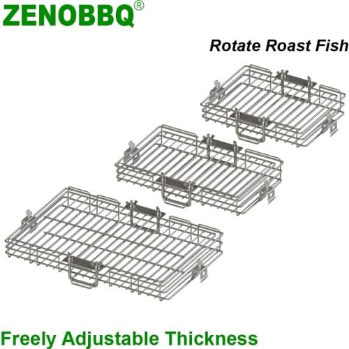 ZENOBBQ Rotate Roast Fish Stainless Steel BBQ Rotisserie Ovenware Skewers Shrimp Meat Shelf Baking Freely Adjustable Thickness