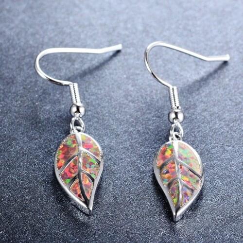 UFOORO earrings tree leaf White Blue Fire Opal Earrings for Women Jewelry Cute Earrings Gift girlfriend 2019