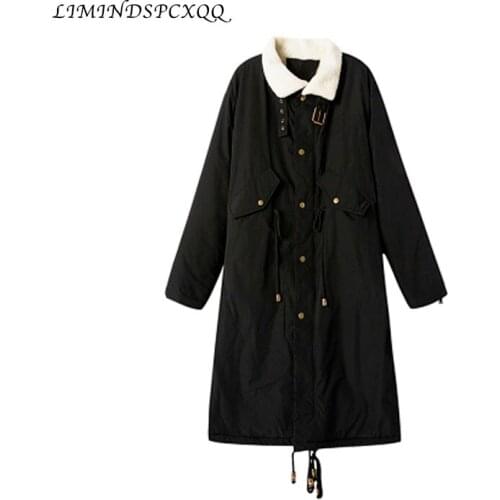 2021 Winter Thick Jacket For Women X-long Solid Female Coats Slim Wool Liner Turn Down Collar Single Breasted Parkas Feminina