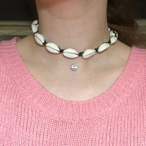 Natural Conch Seashell Necklace Women Jewelry Summer Beach Shell Choker Bohemian Rope Cowrie Beaded Necklaces Handmade Female