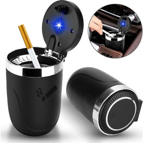 1Pcs Car Ashtray With LED Light Multi-Scene Application Portable Ashtray Washable Cigarette Holder With Lid Car Accessories