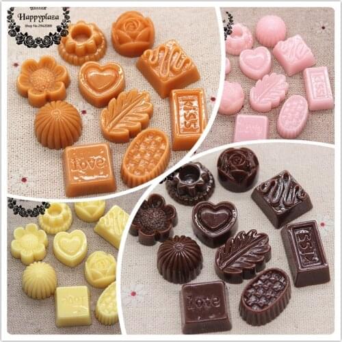 10pcs Mix Designs New Resin Pink/Cream/Brown Chocolate Simulation Food Art Flatback Cabochon DIY Craft Decoration
