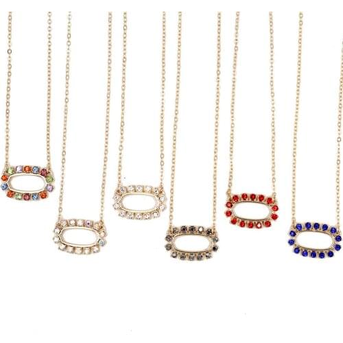 2021 New Hollow Out Small Oval Multi Color Rhinestone Pendant Necklace