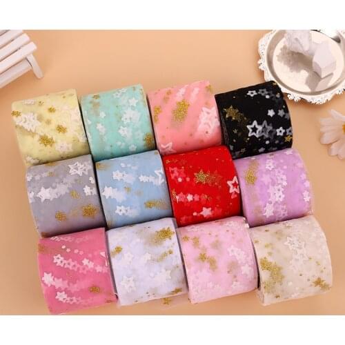 25Yards/roll 6cm Star Glitter Fabric Tulle for Sewing Dress Shiny Bronzed Flocked Fabric Wedding Party Decoration Supplies