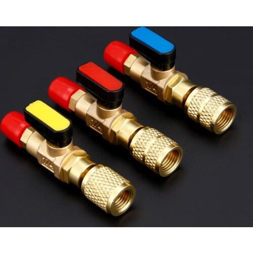 3Pcs HVAC A/C Straight Shut-off Ball Valve Adapter Tool For R410a R22 R12 1/4" 5/16" SAE Male Air Condition Refrigeration Tools