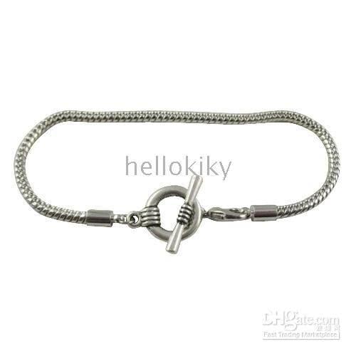 30 PCS OF EUROPEAN STYLE SILVER TONE ROUND TOGGLE CLASP CHAIN BRACELETS 20CM