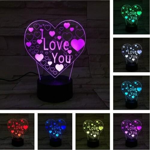 3D Illusion Lamp Ventines Day Gifts Romantic Atmosphere Lights LED Night Light I Love You Table Lamp Bedroom Decorative