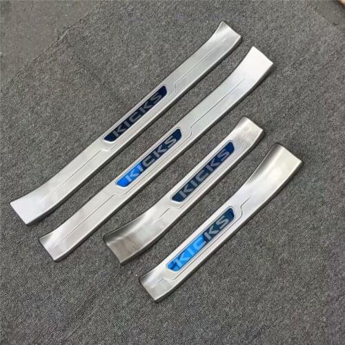 4pcs/set Stainless steel exterior door sill strip fit for KICKS Threshold trim welcome pedal Scuff plate guard cover