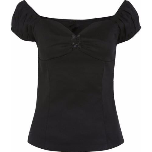 40- women vintage 50s pinup dolores top in black plus size shirt bow sweetheart neckline off shoulder fitted rockabilly shirts