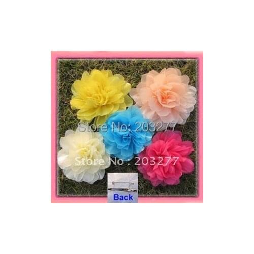 41/2'' organza mesh silk flower wedding flowers alligator hair clip and brooch pin for women