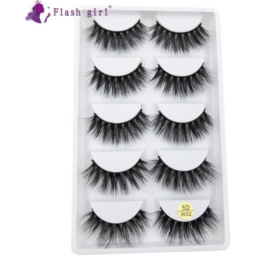 Top Quality 5 Pairs 5D Mink Eyelashes Wispy Natural Soft Fake Eyelashes 100% Handmade Thick Long Eye Lashes 5D-W02
