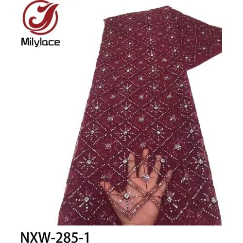 African Lace Fabric 2020 High Quality Embroidered Sequins 5 Yards French Tulle Nigerian Lace Fabric for Party Dress NXW-285