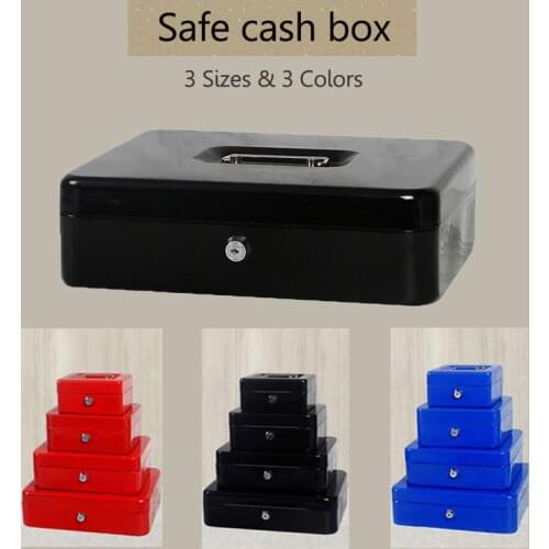 Large Cash Box for Safe Storage Cash with Key Black Blue Red Storage Box Organizer Boy Girls Birthday Gifts Kid Piggy Bank