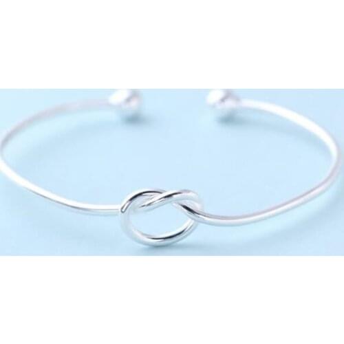 Season Gate 925 Sterling Silver Fashion Simple Love Knot Slim personality Adjustable Size Open Bracelets for Women Girls SB052