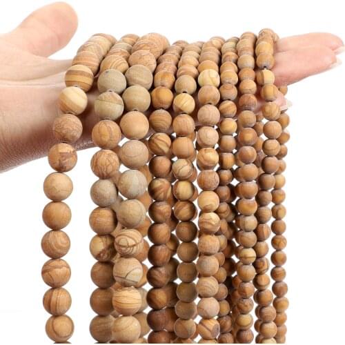 Natural Stone Beads Frosted Yellow Veins Round Loose Spacer Beads For Jewelry Making Bracelet Necklace Charm Accessories 4-12MM