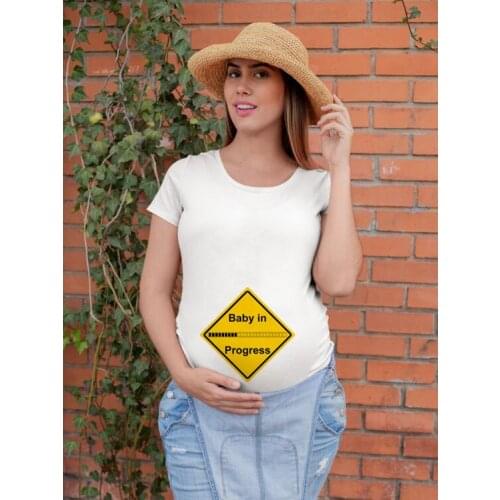 Baby In Progress Pregnancy Announcement Maternity Shirt Funny Short Sleeve Plus Size T-shirt for Trendy Mom Fashion Pregnant Tee