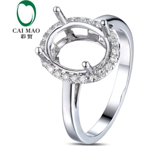 CaiMao Oval cut 8x10mm Semi Mount Ring Settings 0.18ct Halo Diamond 14k White Gold Fine Jewelry