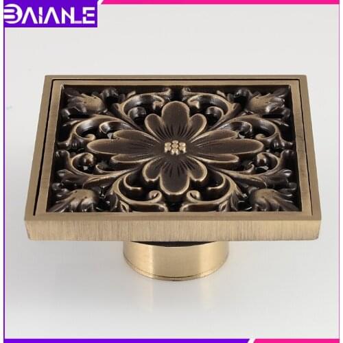 Bathroom Floor Drain Cover Square Antique Brass Toilet Shower Drainer Filter Anti-odor European Tile Insert Floor Waste Grates