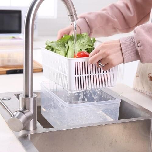 Kitchen Double Layer Drain Basket with Lid Bowl Washing Storage Basket Strainers Bowls Drainer Vegetable Cleaning Colander Tool