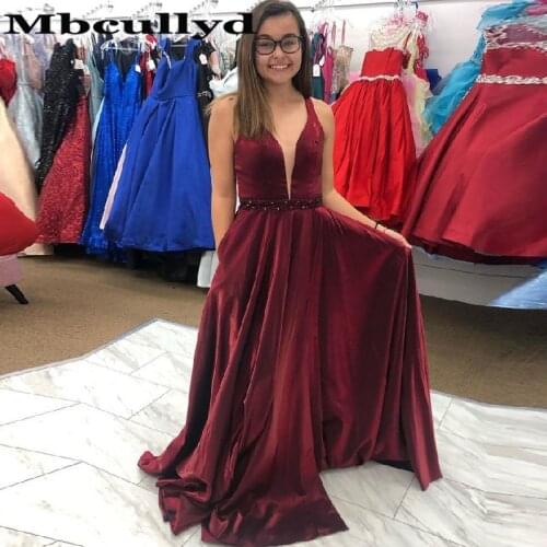 Mbcullyd Chic Burgundy Prom Dresses Long 2020 A-line Cut-out Backless Evening Party Gowns Shining Beading Crystal robe de soiree