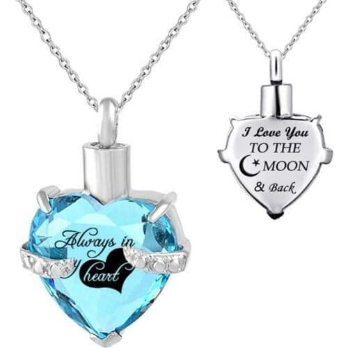 Urn Necklaces for Ashes Always in My Heart Heart Cremation Jewelry Memorial Pendant Birthstone Necklace