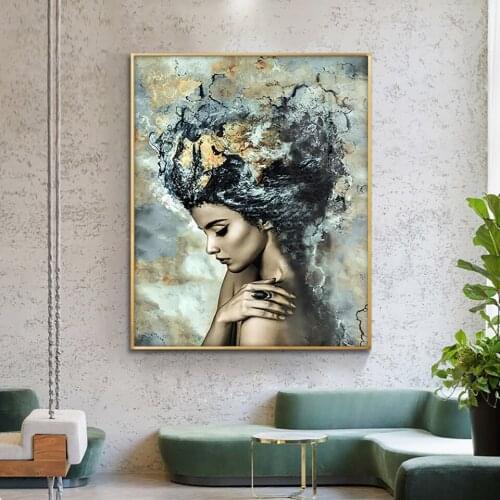 Poster HD Print Wall Art Abstract Portrait Girl Canvas Painting Picture for Living Room Home Decoration (No Frame)