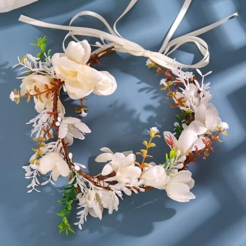 New Design Beige Artificial Flowers Headbands Women Girls Hairband Handmade Ribbon Hair Accessories Wedding Pageant Beach