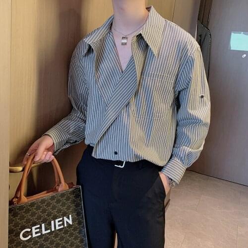 Luxury Mens Clothing 2021 Autumn Vintage Social shirt Men Lapel Slim Buttoned Harjuku Korean Long Sleeve Loose Social shirt