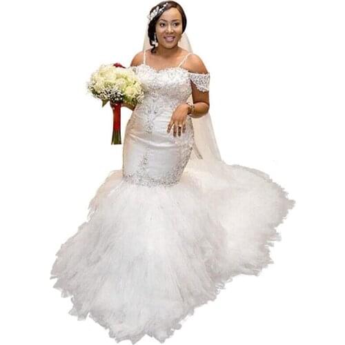 Mermaid Wedding Dresses for Bride 2020 Strapless Beaded Spaghetti Starps