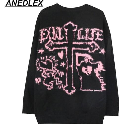 2021 Men Women Knitted Sweater Hip Hop Streetwear Cross Love Pullover Sweater Harajuku Cotton Casual Pullover Autumn Sweater