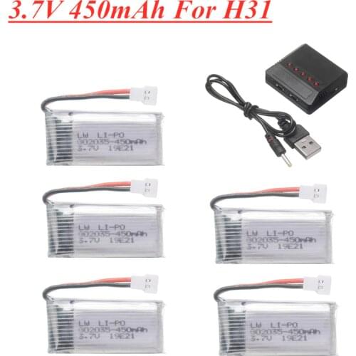 Upgraded H31 Battery and charger 3.7V 450mAh Rechargeable Lipo Battery for H107 H31 KY101 E33C E33 RC Drone Spare Parts