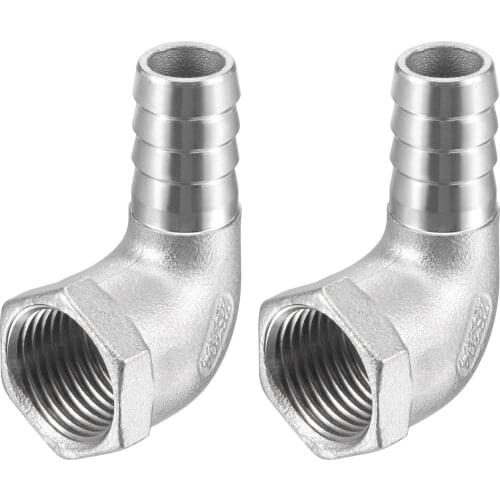Uxcell 2pc Stainless Steel Hose Barb Fitting Elbow 15mm x 1/2 NPT Female Pipe Connector
