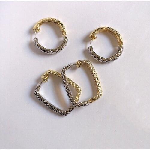 Vintage Earrings Goth Metal Geometric Square Earrings for Women Gothic Jewelry Plaid Punk Gold Hoop Earrings Femme Brincos