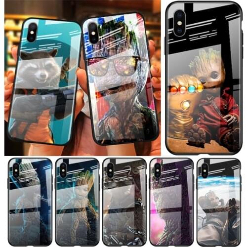 Marvel Avengers Super Hero Groot For iPhone 12 11 8 7 6 6S XS XR SE X 2020 Pro Max Mini Plus Tempered Glass Phone Case