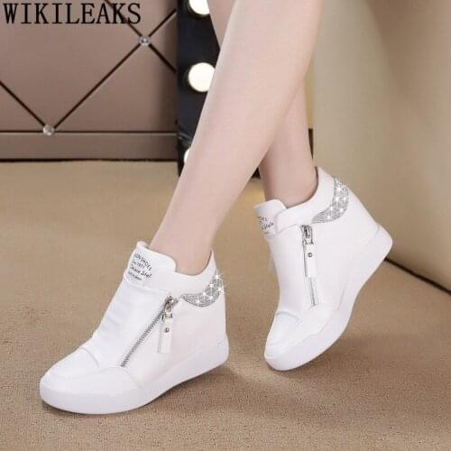 Crystal Woman Vulcanize Shoes White Elevator Shoes for Women 2021 Height Increasing Shoes Women Wedge Sneakers Zapatillas Mujer
