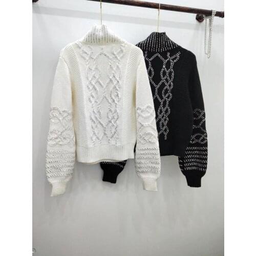 2019 new fashion women winter bling bling black and white sweater short style for femme pull over black and white sweaters
