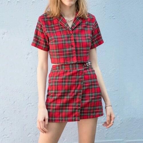 Foridol vintage plaid dress suits chic streetwear black white 2 pieces sets checkered ladies office crop top sets