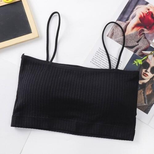 12 Colors Shoulder Knitted Sexy Elastic Cotton Camis Built In Bar Crop Top For Women Summer Camis Tube Top Female Cropped Chest