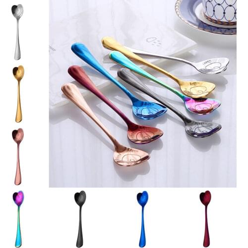 1pc Heart Shaped Love Couple Spoon Creative Stainless Steel Coffee Tea Dessert Stiring Spoon Rainbow gradient Spoon Wholesale
