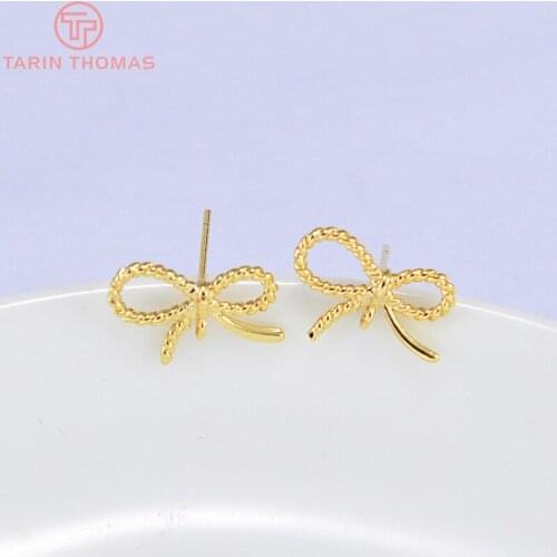 6PCS Bow 15*10MM 24K Gold Color Brass Twisted Bow Stud Earrings Pins High Quality Diy Jewelry Findings Accessories