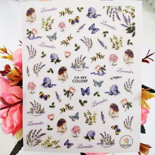 3D Nail Sticker Flowers Butterfly Lavender Stickers for Nails Decoraciones Designer Foil Decals Adhesive Manicure Accessories