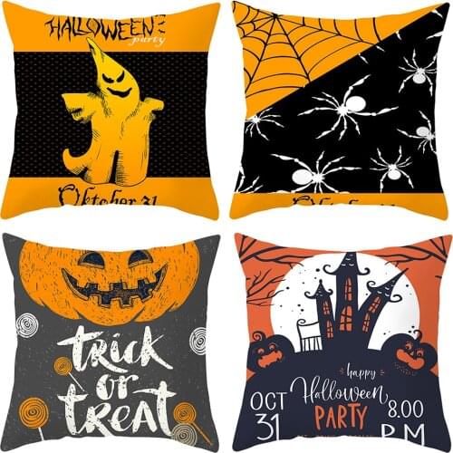 4pcs Halloween Pillow Case Spider Pumpkin Printed Pillow Cover Linen Sofa Bed Cushion Cover Home Decoration pillowcase