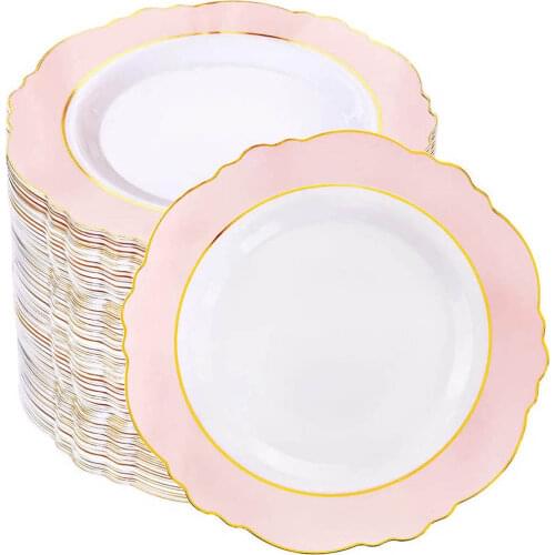 60 rose gold edge plastic plate disposable dinner plate suitable for high-end party and wedding mothers day party supplies