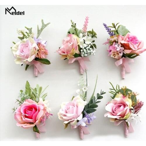 Meldel Rose Wrist Corsage Wedding Boutonnieres Quality Bridal Wrist Flower Girl Bracelet Men Corsage Unique Wedding Boutonniere