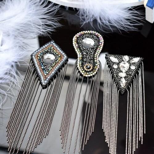 Coloured Sparkling Rhinestone Tassel Clothes Patches for Clothing Appliques Copper Bead Tassel Patch
